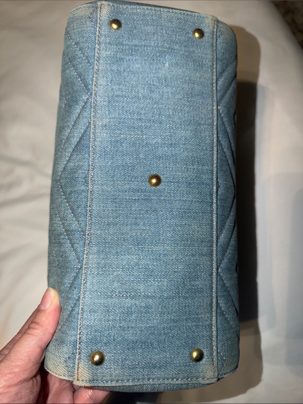 Gucci Small GG Marmont Matelassé Denim Pearl Tote Bag - Picture 6 of 16